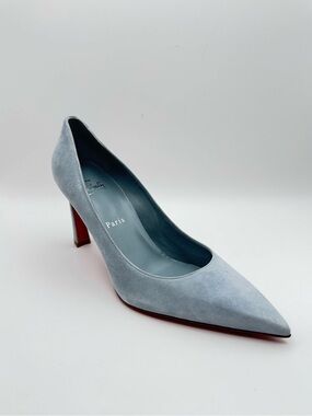 Christian Louboutin Condora 85 Pumps Grey Blue Suede Red Bottom EU 38.5